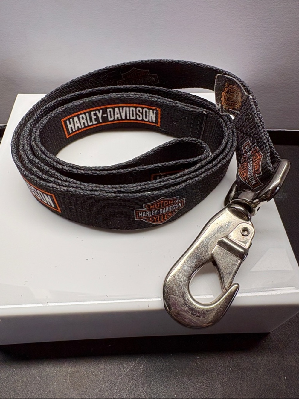 Harley-Davidson Black and Orange Logo Leash with Metal Snap Hook
